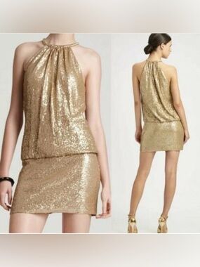 ⚜️🏆👑🔑Laundry By Shelli Segal Gold Sequin Halter Dress